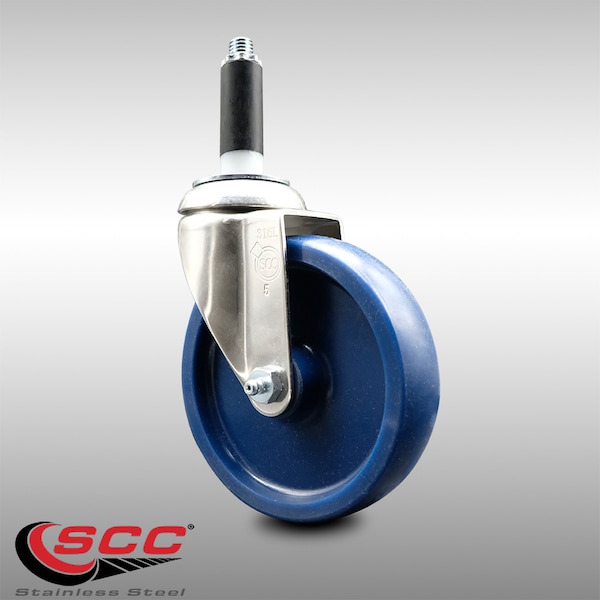 5 Inch 316SS Solid Polyurethane Wheel Swivel 3/4 Inch Expanding Stem Caster